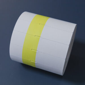 Hyllkantsetiketter på rulle i papp, gul ruta 100x25 mm